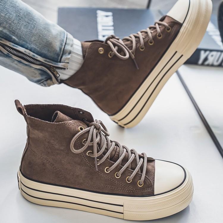 2025 Men's Retro High-Top Canvas Sneakers with Thick Sole for Height Boost - Versatile Casual Shoes for Spring