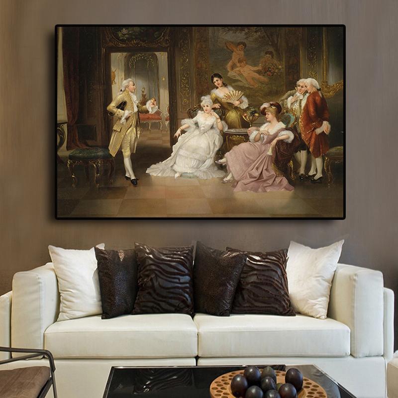 Posters e Impresiones de Pintura al Óleo de Retrato de Palacio de Fiesta Europeo Vintage Lienzo Pop Art Escandinavo Cuadro de Pared para Sala de Estar