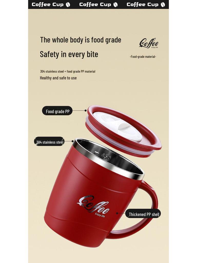 304 Stainless Steel Insulated Coffee Mug with Lid and Anti-Scald Handle - Stylish Office Cup