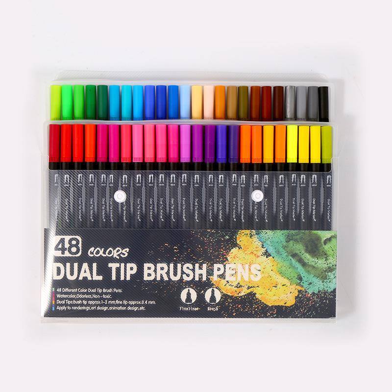 Water-based Double-ended Watercolor Pen Set with Colored Fine Liner and Soft Tip