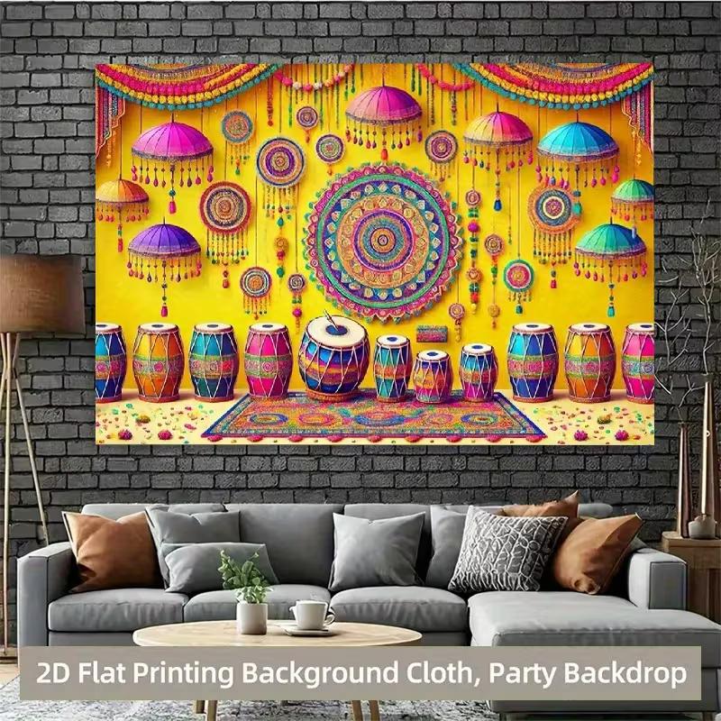 2D Flat Printing Punjabi Bhangra Drums & Mandala Backdrop