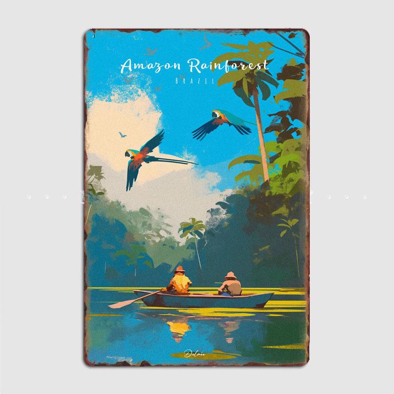 Amazonas-Regenwald Reise Retro Sehenswürdigkeit Metallposter Schild Club Wandkunst Plakette Blechschild Raumdekoration Heimdekor