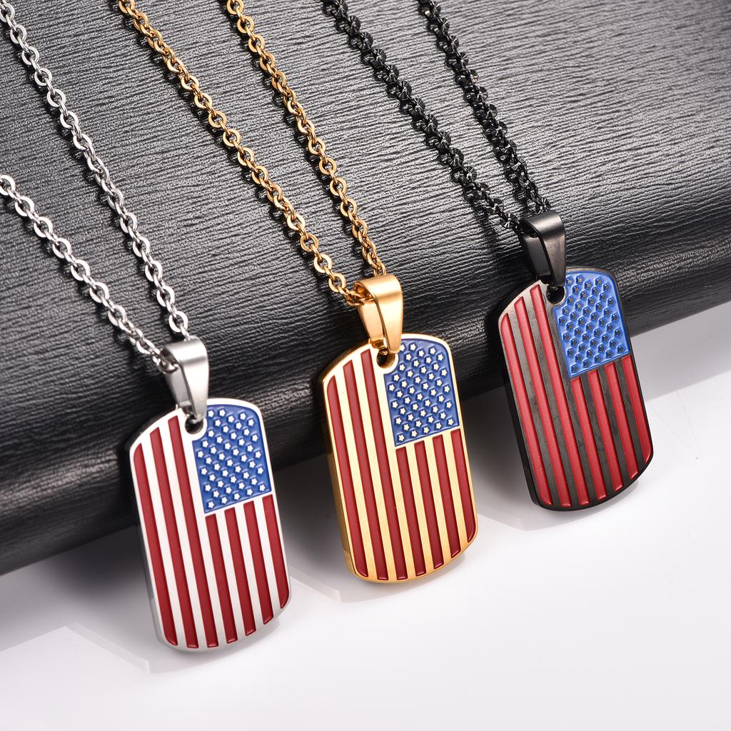 Hip Hop Stainless Steel American USA Flag Pendant Necklace for Women Men US Army Military Charms Chain Star Stripe Metal Jewelry
