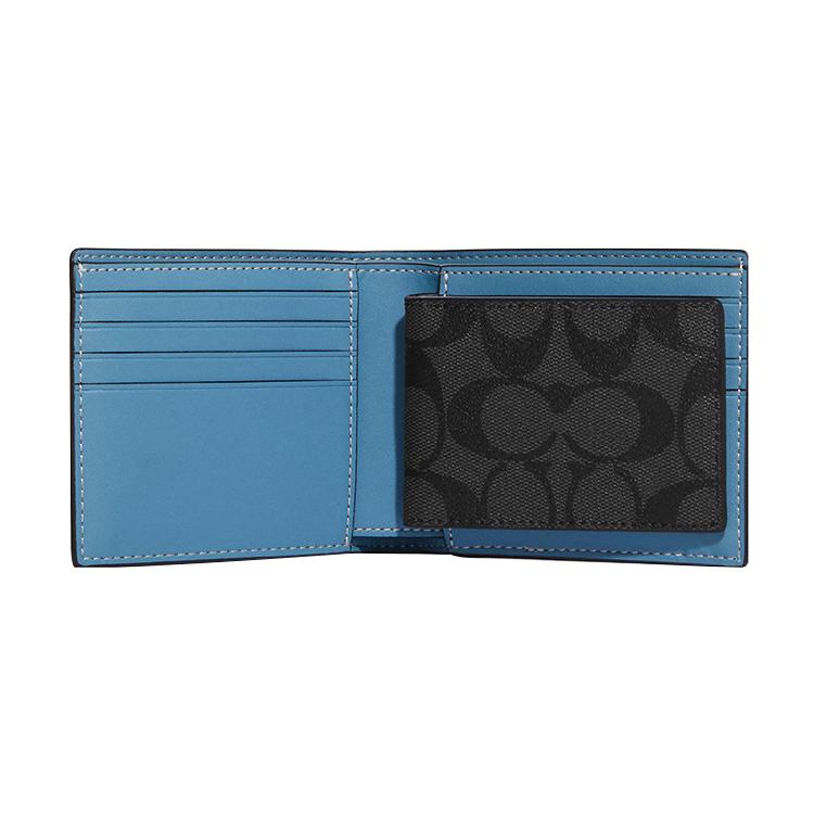 COACH 3 IN 1 Wallet Signature Coated Canvas Card Holder, Wallet Regular Men's Black CC135-QBPHT