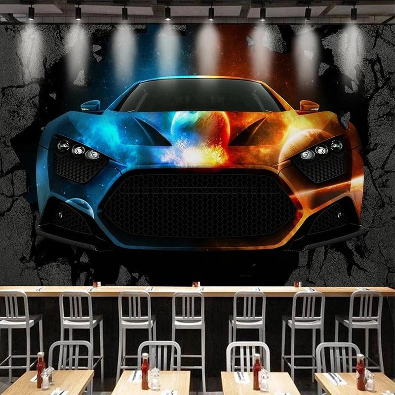 Carta da Parati Fotografica 3D Auto Cool Murales Ristorante Caffetteria Bar Sfondo Creativo Carta da Parati