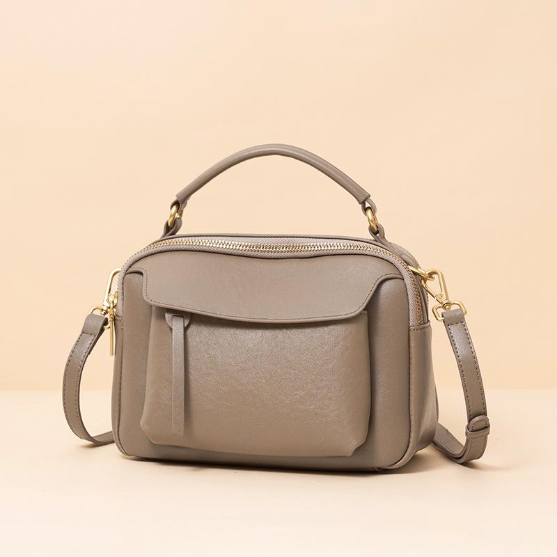Real Leather Boston Women's Bag Versatile Retro Headlayer Crystal Vegetable Tanned Cowhide Handbag Crossbody