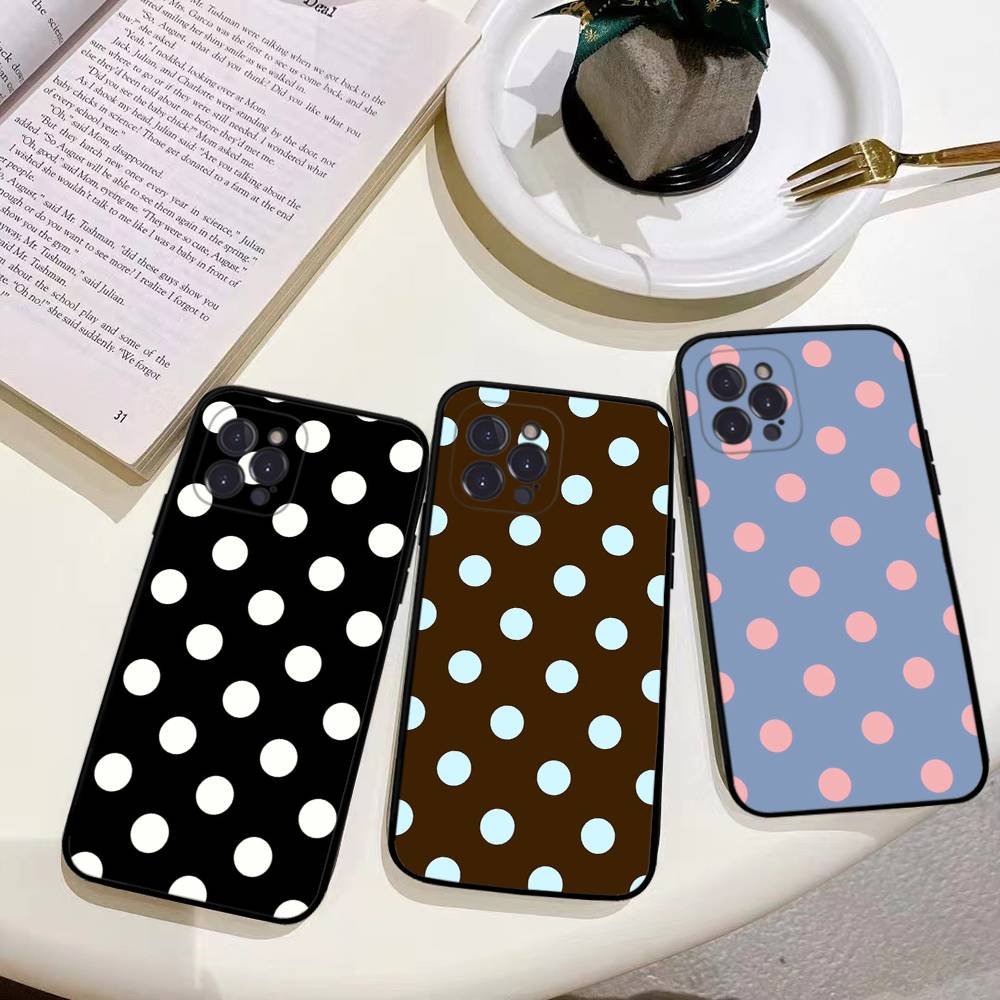 Simple Black White Polka Dot Fit For iPhone 16 15 Promax Phone Case iPhone 14 11 12 High End 13 Pro Silicone