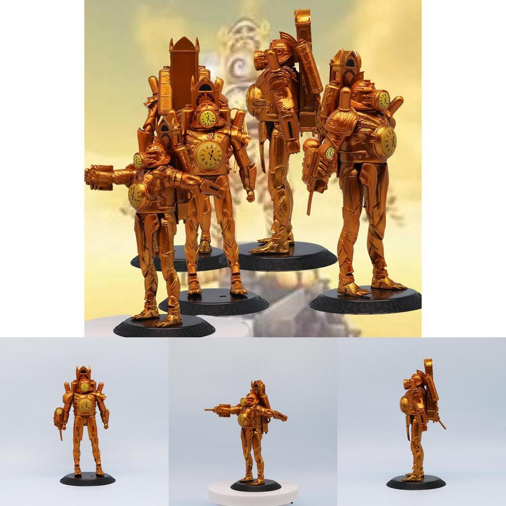 Gold Clock Man Action Figure Hand-made Joint Movable Transforming Clock Man King Toy Decor 17cm Pvc