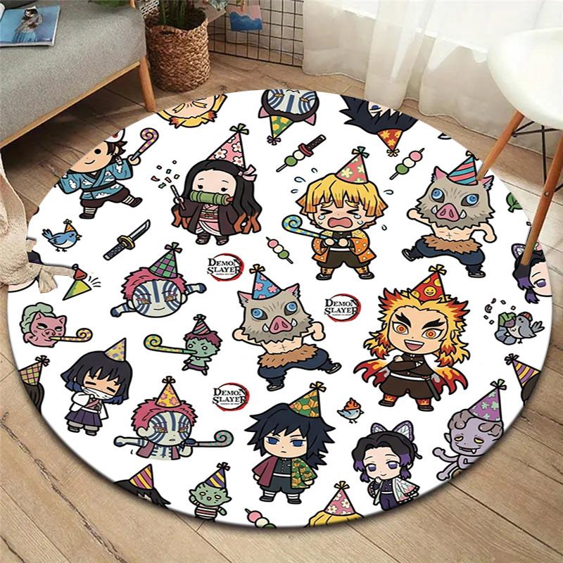 Demon Slayer Round Area Rug Carpet Rug For Living Room Bedroom Sofa Playroom Decor Nonslip Floor Mat