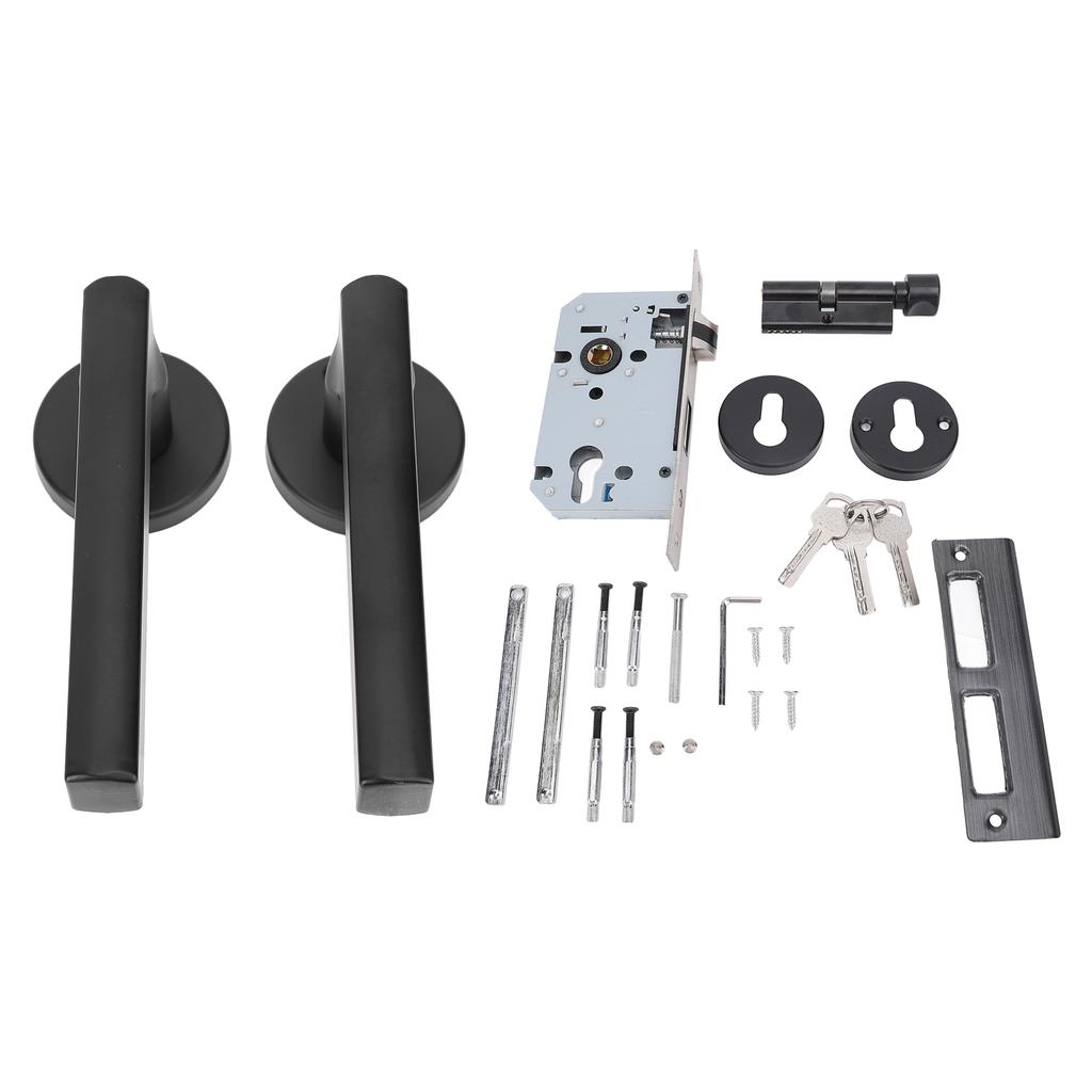 Mâner Ușă Blocare Cu Cheie Buton Mare Solid Panou Îngroșat Aluminiu Fier Oțel Interior Dormitor Blocare Negru