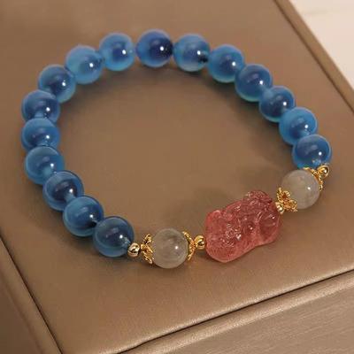 Ethnic Heart Agate & Strawberry Crystal Pixiu Bracelet - Gift for Bestie or Classmate