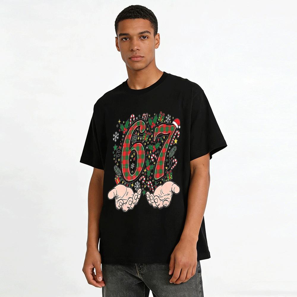 Christmas Plaid Number 67 Hands Holding Casual Top Pure cotton T-shirt