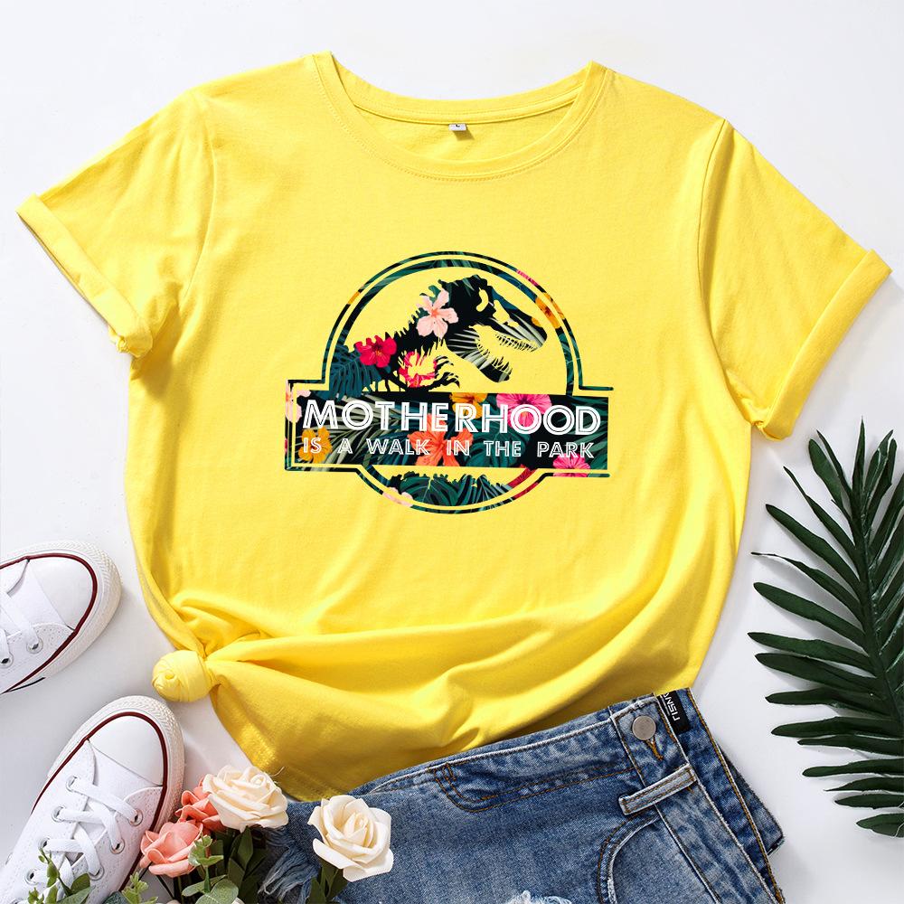 

Dinosaur Pattern Printed Pure Cotton Loose Round Neck Short Sleeved Women s T-shirts S чорний