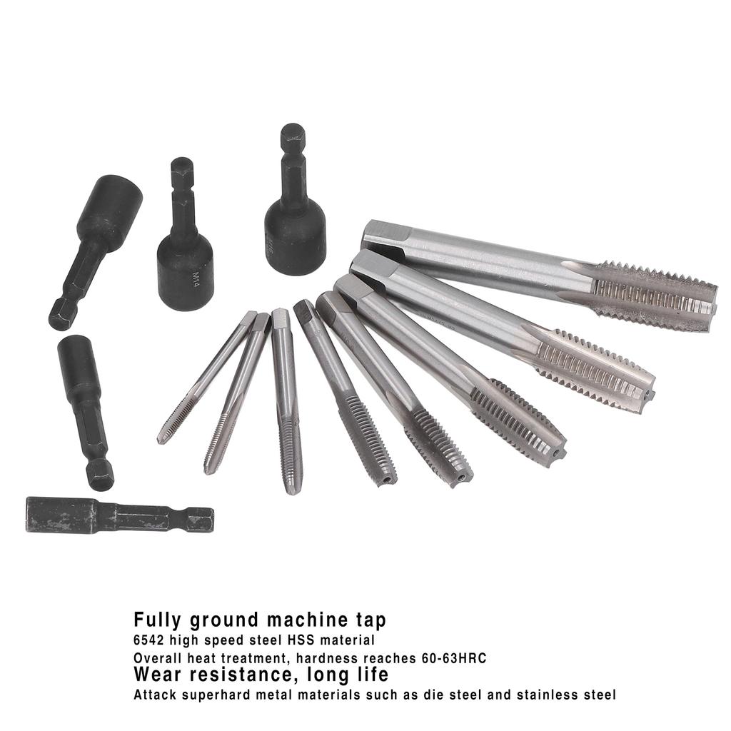 Tap Socket Set 1/4in Hex Shank Tap Socket Tap Socket Set Machine Lengthened Tapping Chuck 1/4in Hex Shank Steel Hand Tools