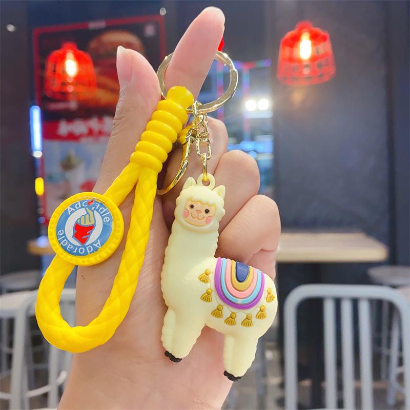 Charming Cartoon Alpaca Keychain & Car Pendant - Personality Figure Bag Ornament with Lanyard Gift