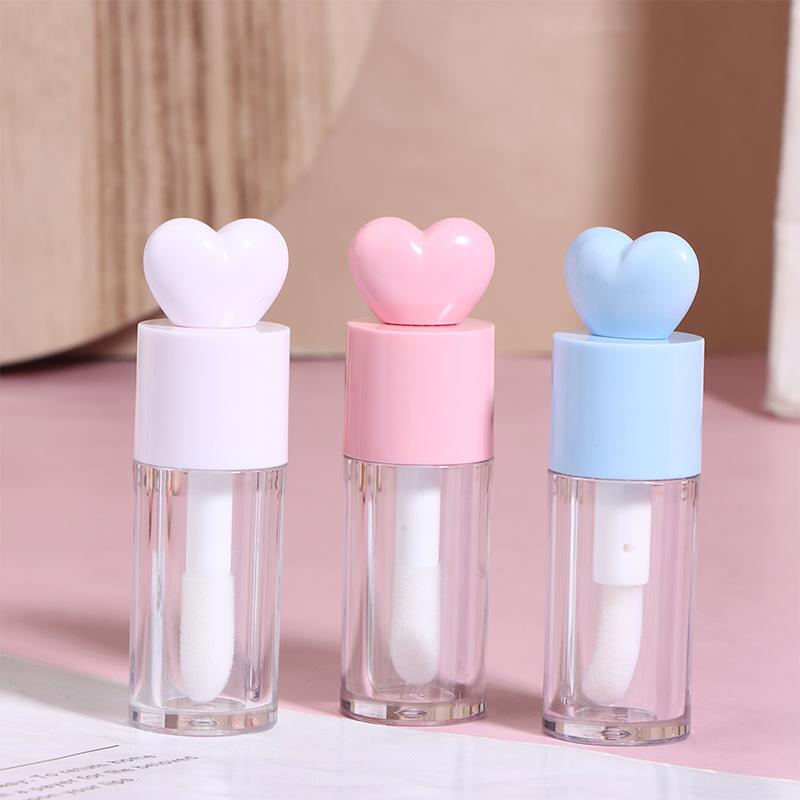 Tubes de Gloss Mignons en Forme de Cœur Transparents Rechargeables 4ml Contenants Cylindriques avec Applicateur Baguette pour Baume à Lèvres et Gloss DIY