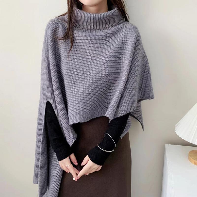 Dongdaemun, Korea 2024 Winter New Irregular Turtleneck Knit Cape Casual Warm Shawl Scarf for Women