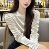 Cross2026 Elegant French Style Velvet Round Neck Slimming Long Sleeve Women's Top