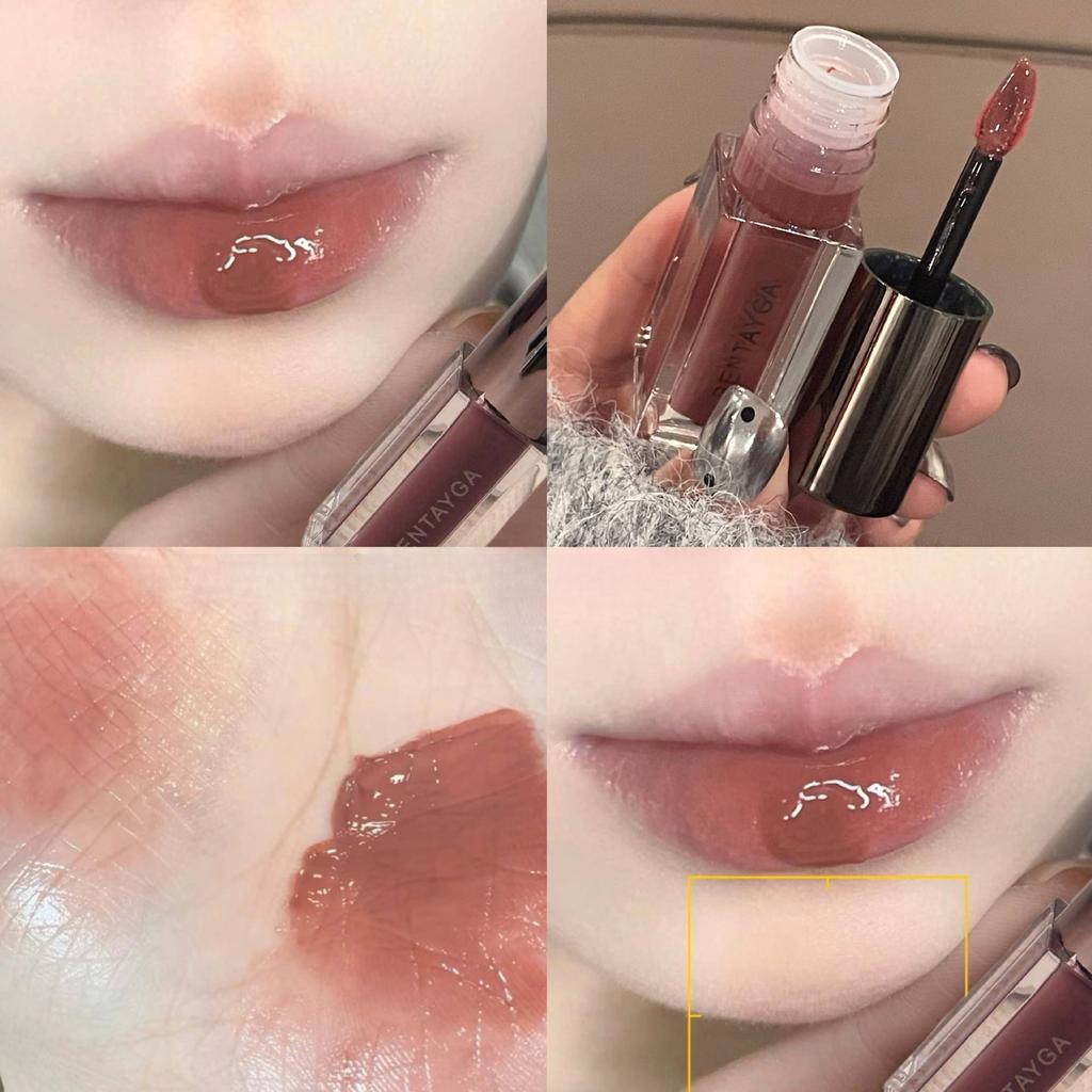 Leicht verspiegelte Lippenglasur, feuchtigkeitsspendende und wasserglänzende Spiegel-Schmollenlippen, niedrig gesättigter brauner koreanischer Lipgloss für junge Mädchen