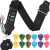 Guitar Strap with 3 Pick Holders, Includes 6 Guitar Picks and a pick box- Adjustable for Acoustic Electric Guitar