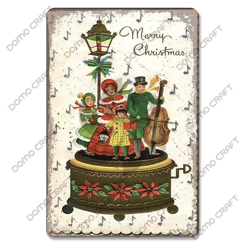 Merry Christmas Poster Vintage Metal Tin Signs Cakes Music Box Christmas Tree Metal Plaque Bakery Candy Shop Home Wall Decor