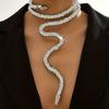 Glamorous Luxurious Silvery Snake Rhinestone Clavicle Chain Collar Necklace Shine Stylish Gift for Women's Party Jewelry