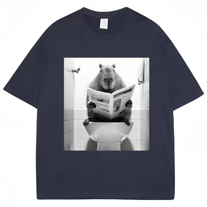 Funny Capybara Bathroom Graphic T-Shirt Men Women Fashion Spring Summer T Shirts Casual Cute Cotton Short Sleeve Streetwear