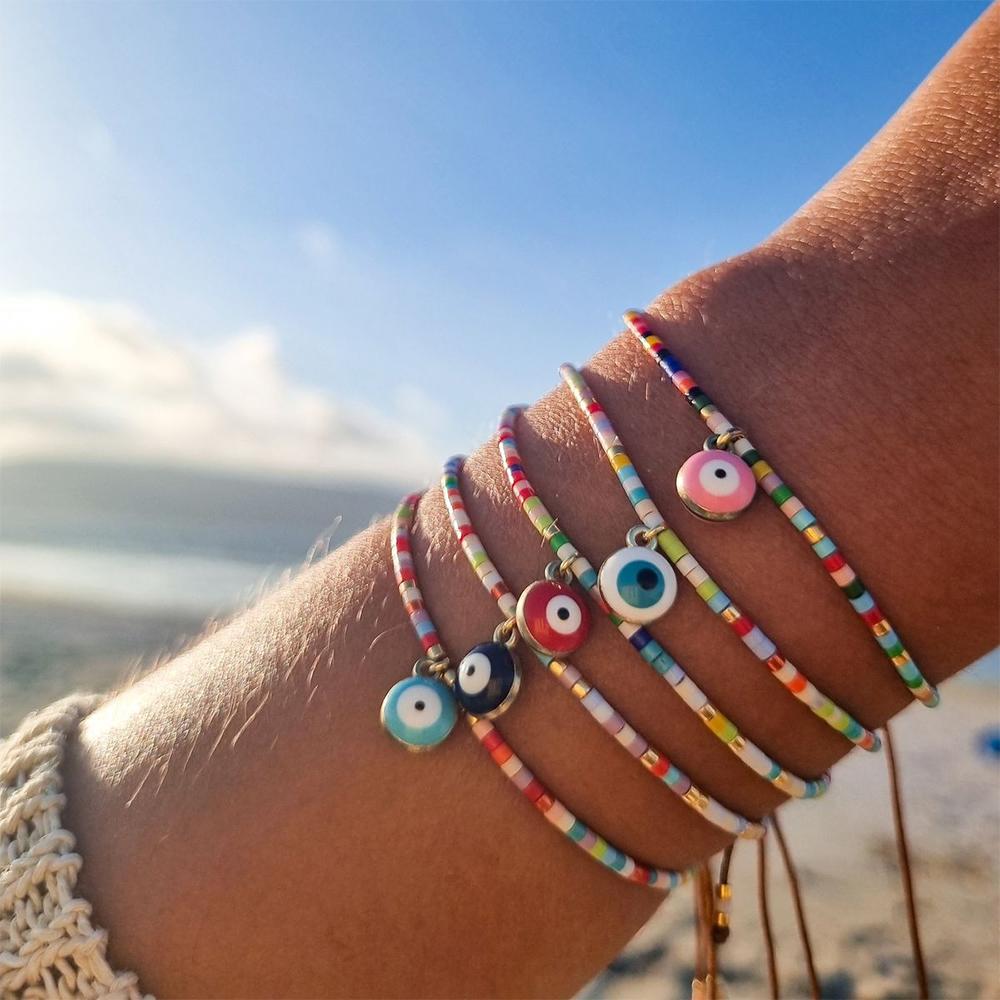 An evil eye bracelet, women's jewelry gift, handmade bracelet, bracelet beads, Bohemian beach stackable bracelet