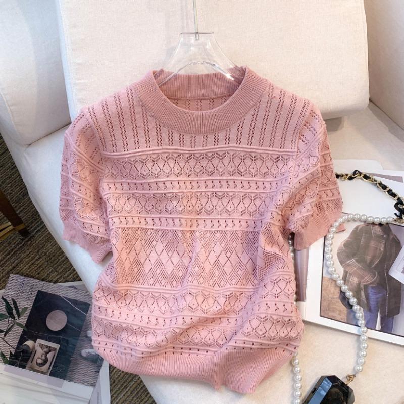 

Летние повседневные трикотажные футболки с коротким рукавом, женские, темпераментные, шикарные, с круглым вырезом, свободные, женские футболки, топы, элегантные, облегающие, однотонные, женская футболка 26517 One Size розовый