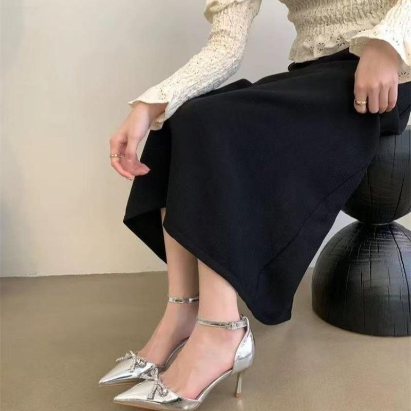 Fashion New Style Fashion Glitter Rhinestones Women Pumps Crystal Bowknot Silk Pointed Toe Buckle Strap Thin High Heels Party Prom Shoes