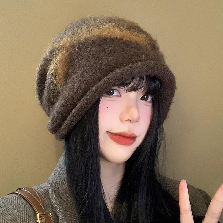 Autumn And Winter Jacquard Bow Pulling Pile Hat Women'S Warm Ear Protector Head Cold Hat Korean Version Casual Fashion Knitted Hat