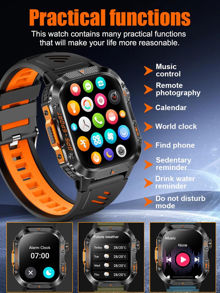 SACOSDING GPS Outdoor Sports Compass BlueTooth Call Smart Watch Waterproof Flashlight Heart Rate Health Smartwatch Information Reminder