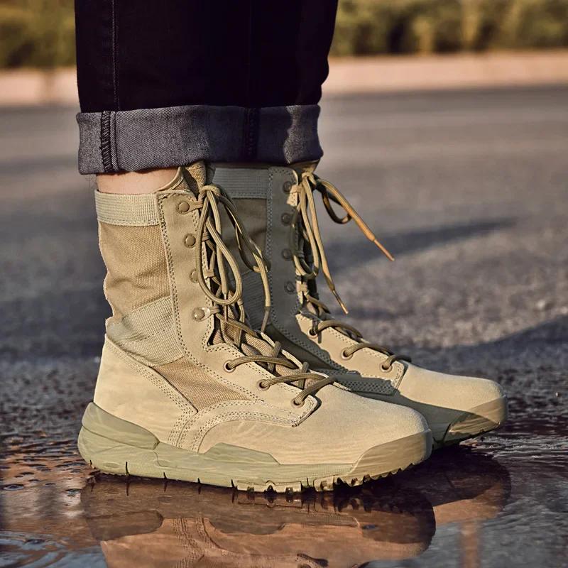 Men Tactical Boots Casual Ankle Waterproof Climbing Shoes Boot Outdoor Hiking Shoes Slip-resistant and Wear-resistant Zapatillas