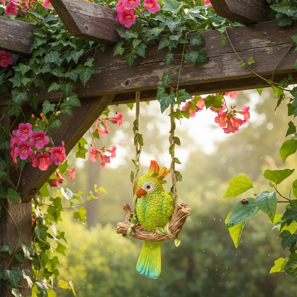 6xParrot Swing Ornament WeatherResistant Hanging Cockatoo Statue HandPainted Resin Bird