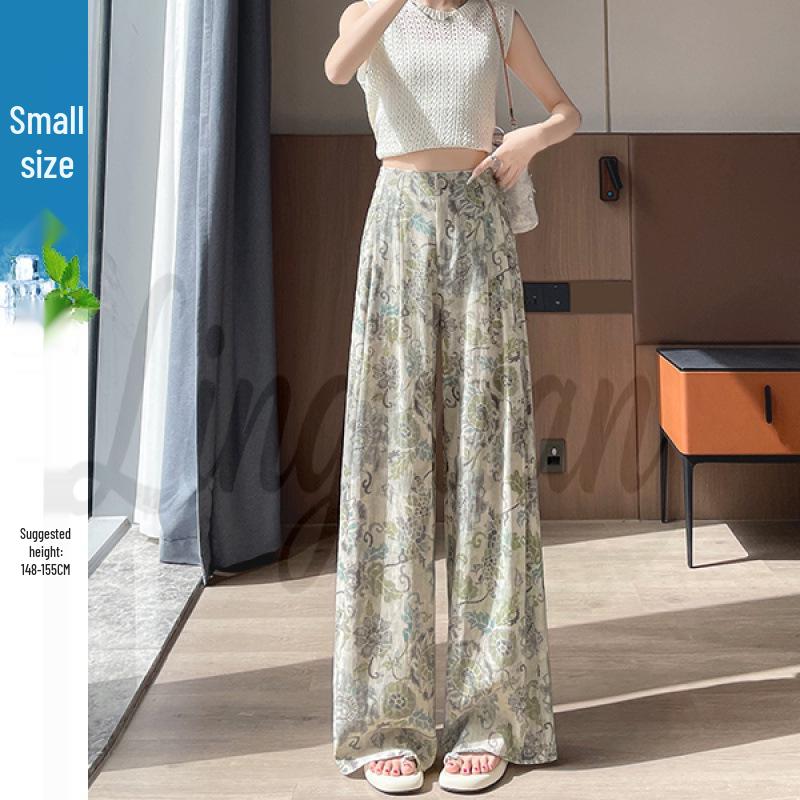 Women's High-Waist Retro Print Wide-Leg Linen Pants - Spring 2026 Collection
