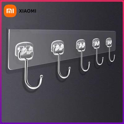 3/4/5/6 Row Transparent Wall Hooks Strong Adhesive Door Wall Hangers for Kitchen Bathroom Towel Clothes Key Holder Organizers