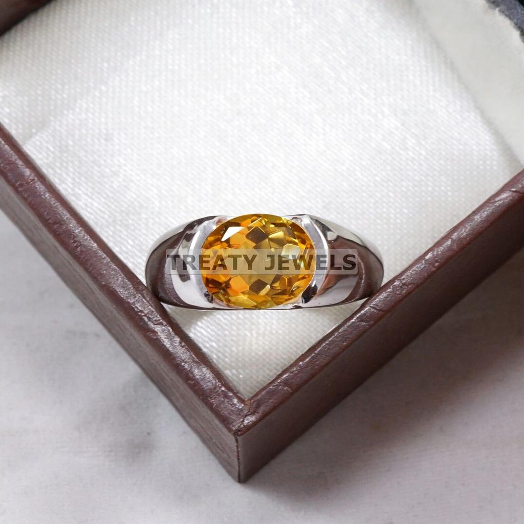 Citrine Oval Cut Gemstone With 925 Sterling Silver Ring For Men's #A966 JL375669280609