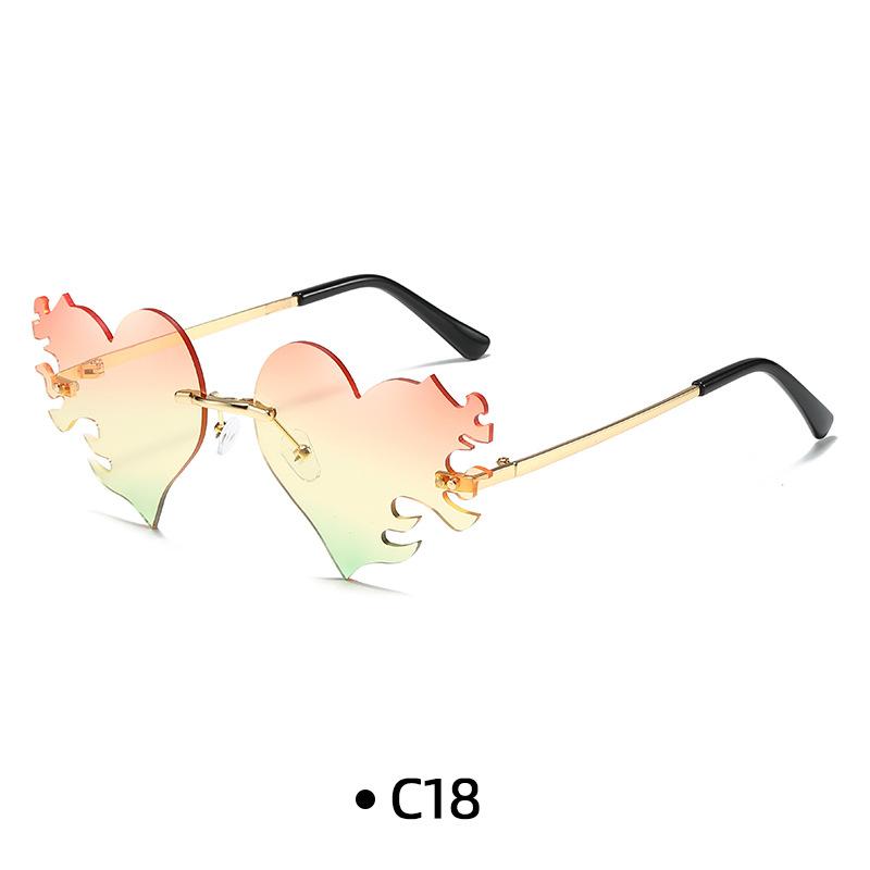 Fashion Rimless Sunglasses Flame Unique Big Love Heart Eyewear Luxury Brand Designer Vintage Sun Glasses Shades UV400 Eyewear
