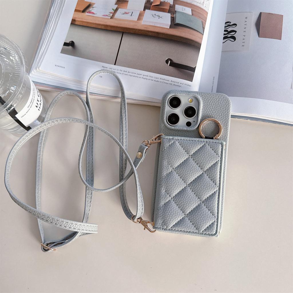 Applicable To Iphone17promax Apple 14 Flip Card Bag, Xiaoxiangfeng Rhombus Messenger Phone Case Ip16E Female