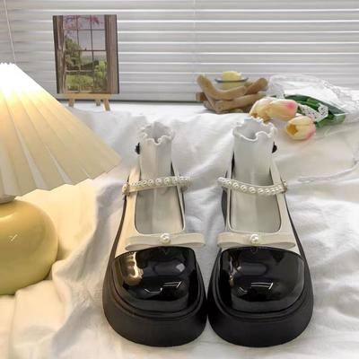 Chaussures en cuir style rétro britannique JK japonais à plateforme unique nœud perle Mary Jane pour femmes printemps et automne