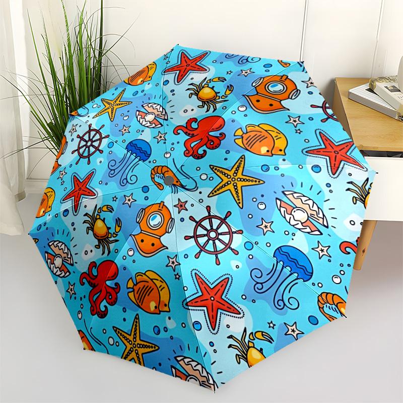 1pc Oceanic Creatures Automatic Open/Close Umbrella with Windproof, 8-Rib Sturdy Canopy, Durable Ribs, Ideal for Gifts yy251117055