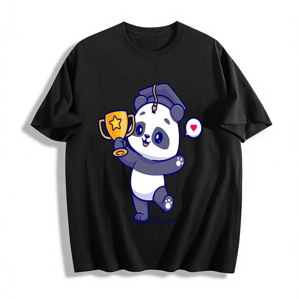 Graduation Panda With Trophy Print Casual Short Sleeve Top Pure cotton T-shirt XXS