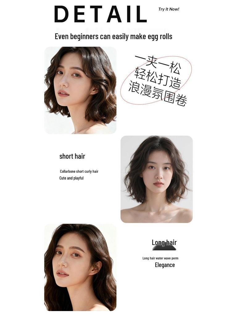 32mm Negative Ion Egg Roll Curling Iron with Cat Claw Design, Korean-Style Water Ripple, Portable.