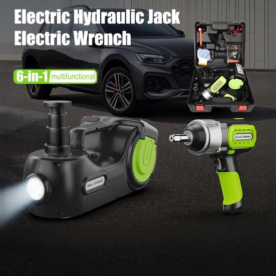 Electric Hydraulic Jack Emergency Tool Kit with Window Breaking Hammer Anti Slip Gloves Battery Clamps