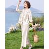 Pasite Women's New Chinese Style Printed Top and Pants Set
