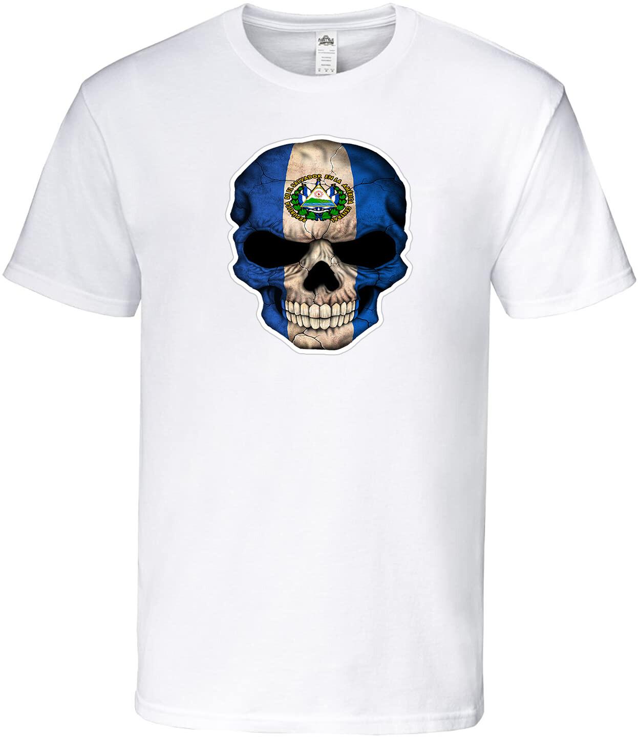 

El Salvador National Flag Skull Men s T-shirt Crew Neck 100% Cotton 5XL різнокольоровий