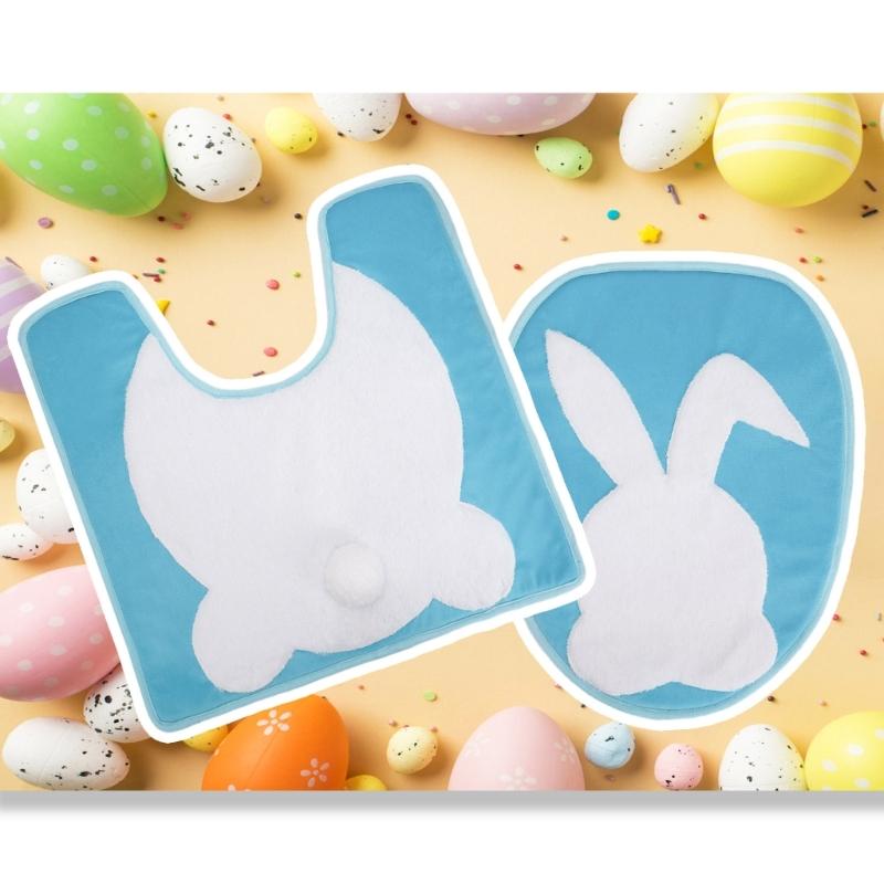 Elastic Easter Rabbit Toilet Seats Cover and Toilet Rugs U Shaped Adds a Touch of Fun to Your Bathroom Decoration