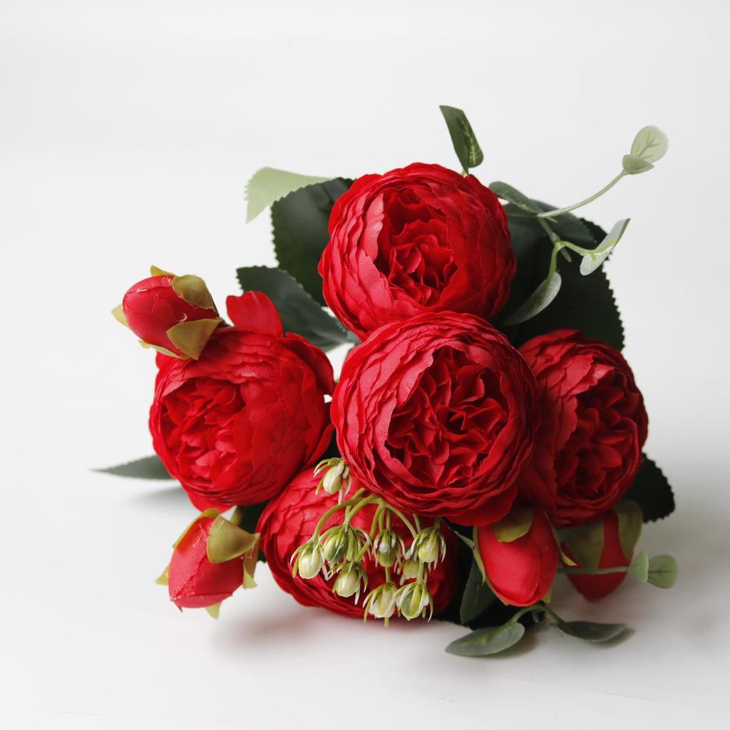 Korean Style Artificial Bouquet: 5-Head Rose & Peony for Home or Wedding Decor