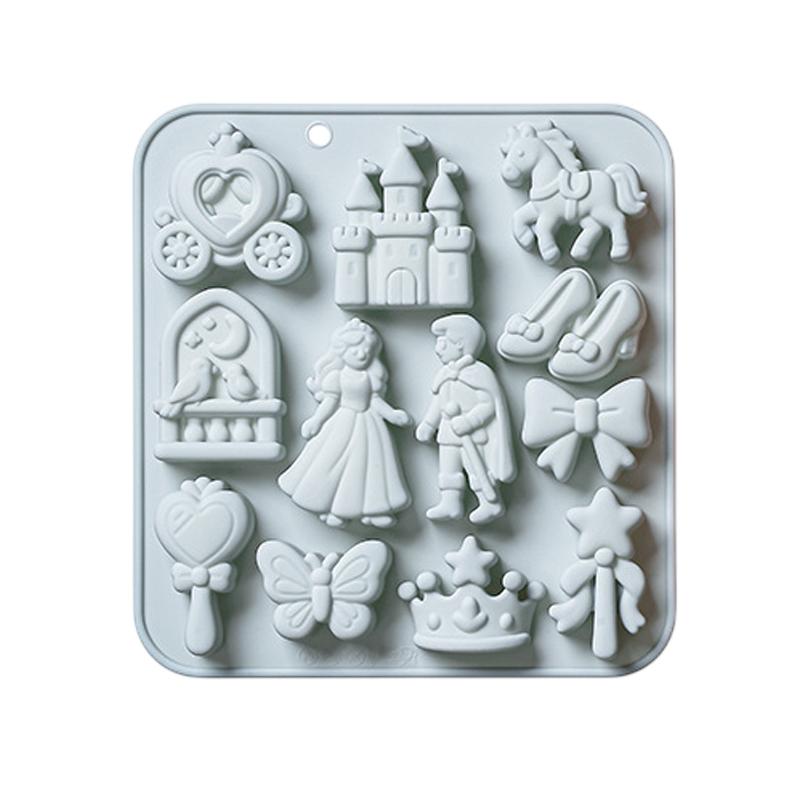 

3D Bow Silicone Fondant Mold Prince Princess 12 Cavity Castle Horse Mould for Holiday Cake Decoration Events синий
