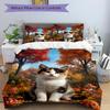 3Pcs Autumnal Cat Forest Bedding Set Soft Fabric Duvet Cover Pillowcases Home Christmas Xmas Halloween Gift 1 Duvet Cover 2 Pillowcase G15